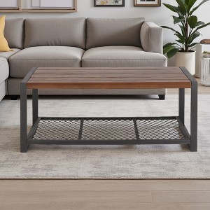 44" Reclaimed Wood Industrial Console Coffee Table - 1 of 4