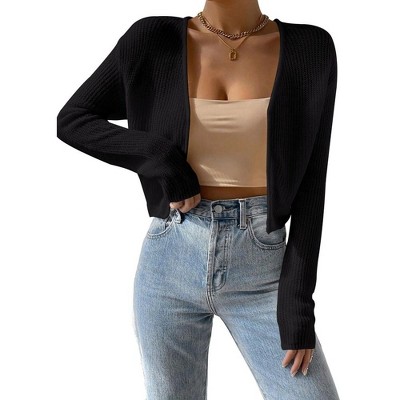 Womens Cardigan Long Sleeve Open Front Sweater Bolero Cropped Cardigan Ribbed Knit Sweater Sweater Shrug