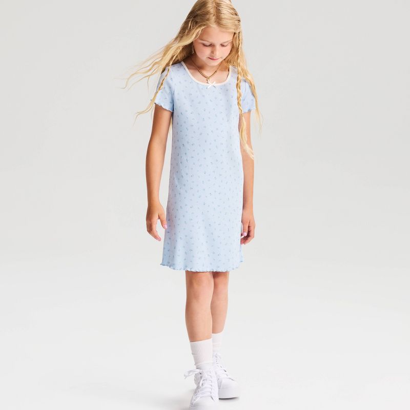 Girls' Short Sleeve Ribbed Knit Dress - Cat & Jack™ Pale Blue Floral XS