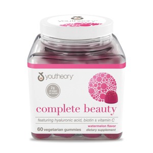 Youtheory Complete Beauty Gummies, Watermelon Flavor, Featuring hyaluronic Acid, biotin & Vitamin C, 60 Vegetarian Gummies - 1 of 2