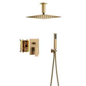 CASAINC 1-Spray Patterns with 10 in. Ceiling Mount Dual Shower Heads with Hand Shower Faucet (Valve Included) - 1 of 4