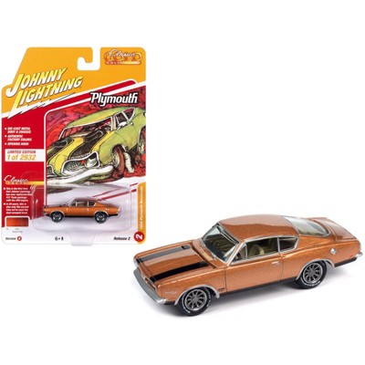 1969 Plymouth Barracuda Bronze Fire Metallic w/Black Stripes Limited Ed to  2932 pcs 1/64 Diecast Model Car by Johnny Lightning