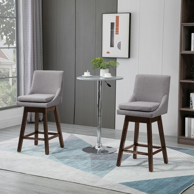 HOMCOM 28" Set of 2 Swivel Bar Height Bar Stools, Armless Upholstered Barstools Chairs with Soft Padding Cushion and Wood Legs, 2 of 7