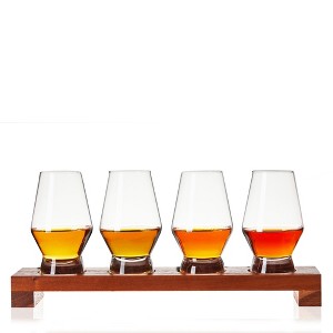Viski Spirit Tasting Flight Kit, Lead-Free Crystal Liquor Glasses with Wooden Serving Tray for Whiskey, Brandy, Set of 4 8 oz. Scotch Tumblers, Clear - 1 of 4