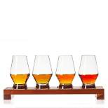 Viski Spirit Tasting Flight Kit, Lead-Free Crystal Liquor Glasses with Wooden Serving Tray for Whiskey, Brandy, Set of 4 8 oz. Scotch Tumblers, Clear