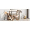 Playful Twin Size Wood House Loft Bed with Slide, Multiple-Function Low Loft Bed Frame with Storage Shelves and Light for Kids Teens - 2 of 4