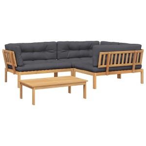 vidaXL 4 Piece Patio Pallet Sofa Set with Cushions - Acacia Wood - Anthracite Gray - Modular Outdoor/Garden Furniture - Table and 3 Sofas - 1 of 4