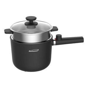 Brentwood 600-Watt 1.6-Qt. Multifunction Electric Hot Pot Cooker with Ceramic Non-Stick Ceramic Coating and Stainless-Steel Food Steamer, Black - 1 of 4