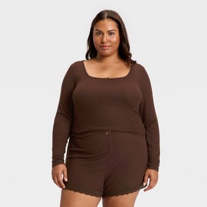 Women's Variegated Ribbed Long Sleeve Pajama Top - Auden™ - 1 of 3