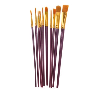 Unique Bargains Paint Brush Setfor Oil Paints Nylon Bristles with Aluminum Collar and Plastic Handle 10 Pcs - 1 of 3