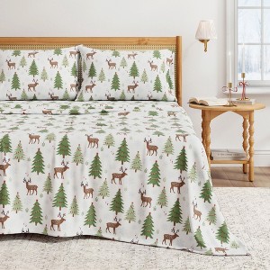 100% Cotton Holiday Printed Flannel Sheet Set - Great Bay Home - 1 of 4