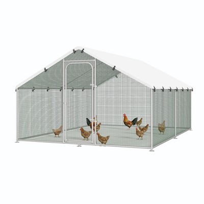 XBRIGH Large Metal Chicken Coop Run with Spire Roof – Outdoor Poultry Cage with Waterproof & UV-Resistant Cover for Chickens,Ducks in Yard or Farm Use