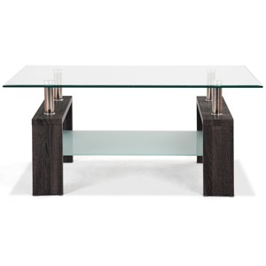Tangkula Glass Coffee End Side Table Rectangular w/ Shelf Wooden Leg Black/Brown - 1 of 4