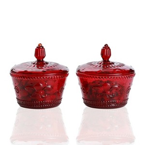 Slickblue Set of 2 Vintage Embossed Glass Candy Jars with Lids – 10 oz, 6 Different Colors - 1 of 4