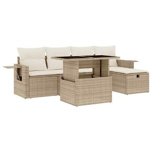 vidaXL 6 Piece Patio Sofa Set with Cushions Beige and Cream Poly Rattan - Without Storage - 1 of 4