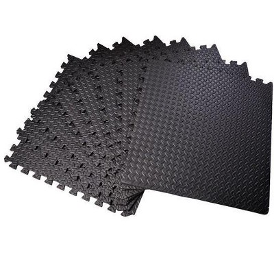 Soozier Interlocking Exercise Foam Mat 3/8" Thick EVA Tiles with Leaves Pattern & Black Diamond Plate 24" x 24"/216 sq ft