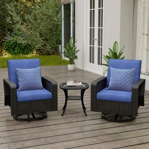 SUGOLD 3-Piece Hand Woven Wicker Patio Seating Group with Blue Cushions - 1 of 1