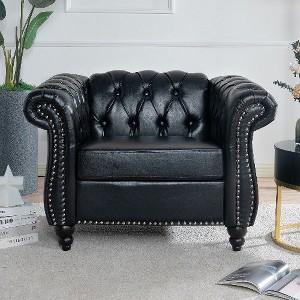CAVINAS Chesterfield Sofa with Rolled Arm, Modern PU Leather 3 Seater Sofa Couch, Upholstered Vintage Couch for Living Room - 1 of 4