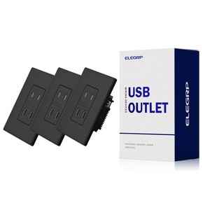 ELEGRP USB Wall Outlet with 2A & 2C USB Ports, 42W Fast Charge 4 Ports USB Charger, Wall Plate Included, UL/CUL Listed, Matte Black,1 PC - 1 of 4