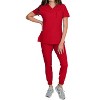 Medgear Fleur Women's Stretch Scrub Set with Zip Chest Pocket Top and Knit Rib Cuffs Jogger Pants, More Colors - 2 of 4