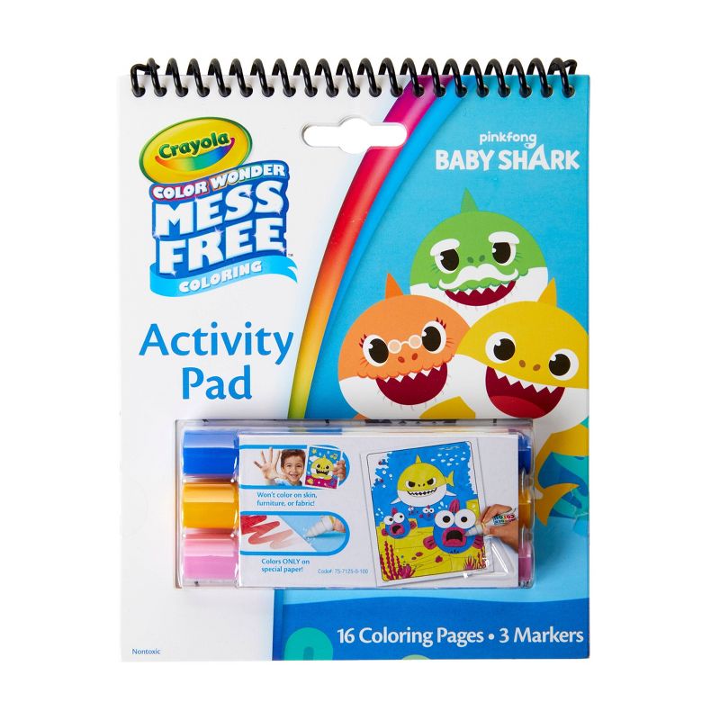 Crayola 16pg Baby Shark Color Wonder Travel Activity Pad with 3 Markers, 1 of 8