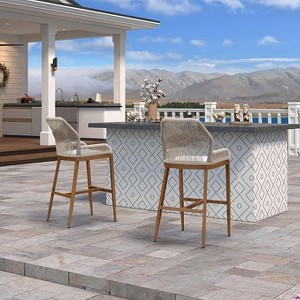 PURPLE LEAF 2 Pieces Bar Stools Patio Modern Rattan Barstools Aluminum Woven Tall Bar Chairs with Cushions for Outdoor Kitchen Island Garden - 1 of 1