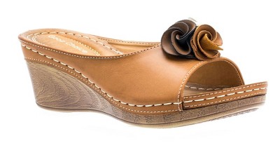 GC Shoes Sydney Flower Comfort Slide Wedge Sandals