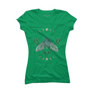 Junior's Design By Humans Luna and Moth By EpisodicDrawing T-Shirt - 1 of 3