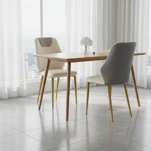 Homy Casa Set of 2 PU Leather Dining Chairs, Ergonomic Chairs with Gold Metal Legs, Beige - 1 of 4