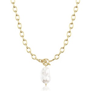 Two-Tone Cross Necklace Chunky Pendant Paperclip Chain Faith Gift Pearl Pendant Necklace - 1 of 4