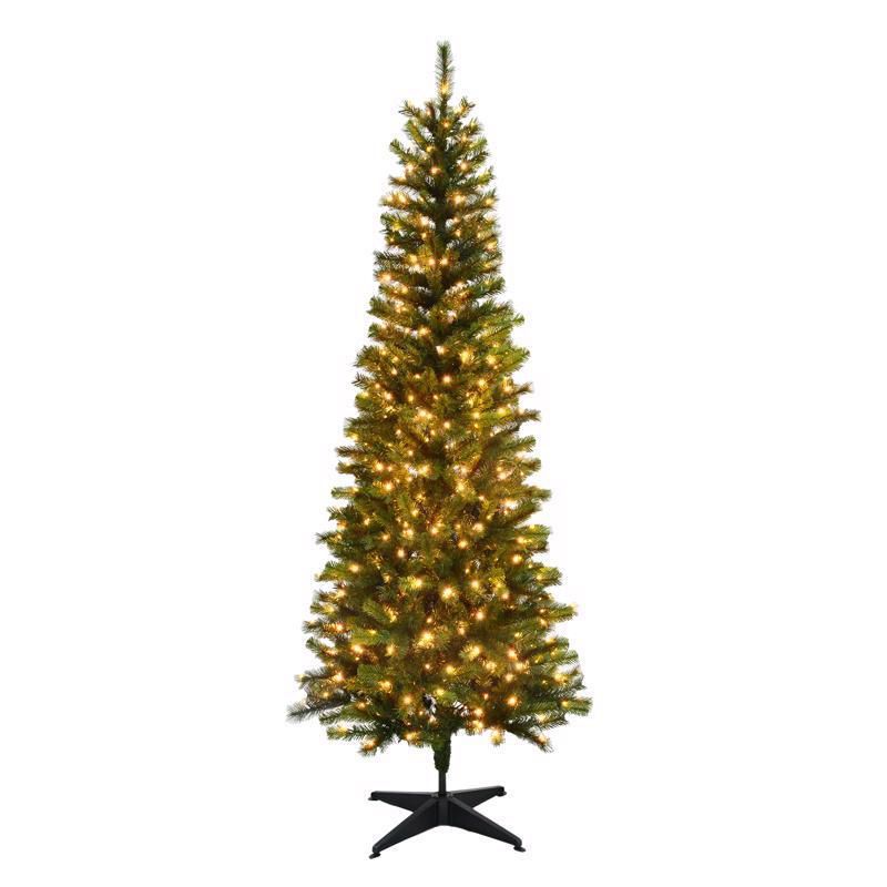 Celebrations 7 ft. Pencil LED 250 ct Highland Green Spruce Christmas Tree, 1 of 2
