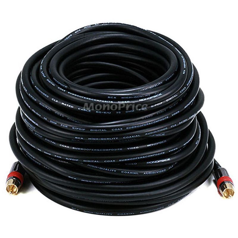 Monoprice Coaxial Audio/Video - 75 Feet - Black | RCA CL2 Rated RG6/U 75ohm (for S/PDIF, Digital Coax, Subwoofer & Composite Video, 1 of 3