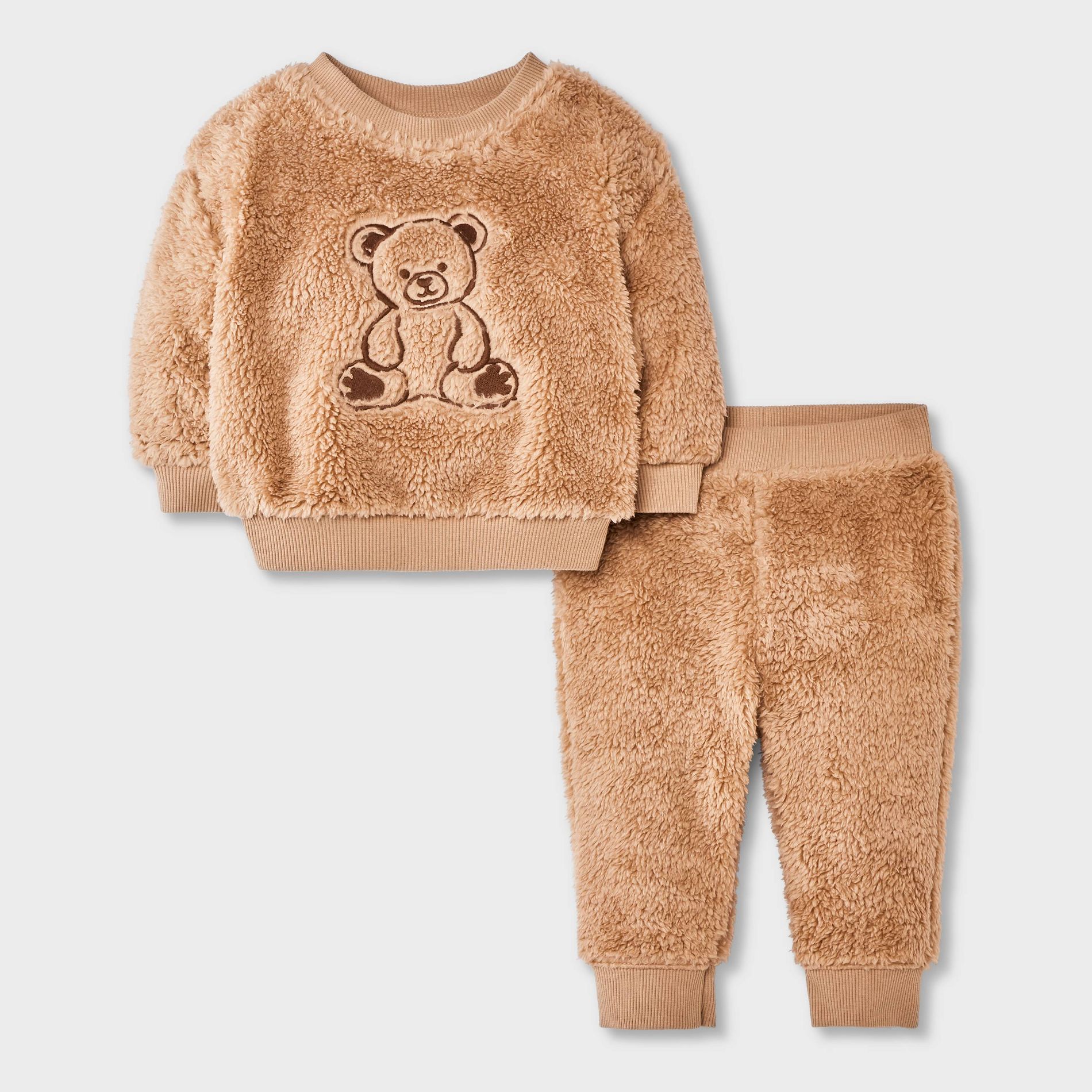 Baby 2pc Faux Shearling Teddy Bear Sweatshirt and Jogger Pants Set - Cat & Jack™ Brown