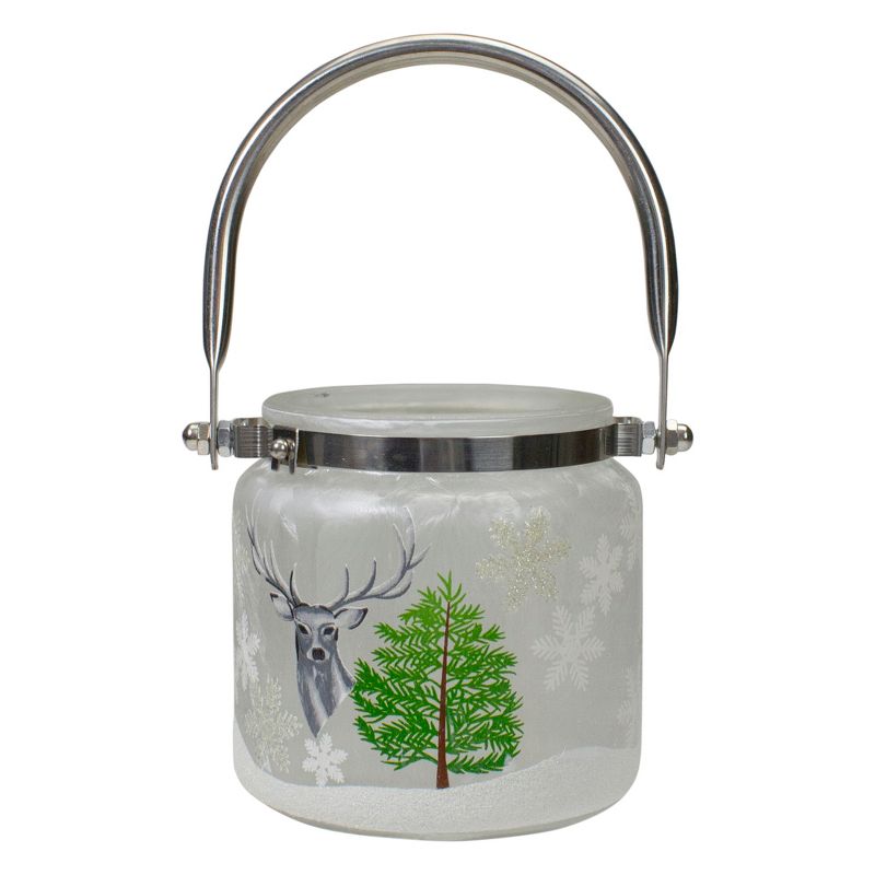 Northlight 4" Deer, Pine and Snowflakes Hand Painted Flameless Glass Candle Lantern, 1 of 6