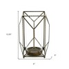 HomeRoots 12" Gold Distressed Geometric Iron And Glass Floor Hurricane Candle Holder - 3 of 4