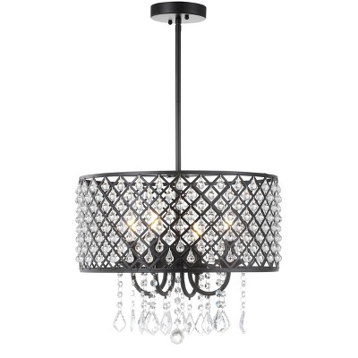 17" Adjustable Metal/Crystal Gigi Drop Pendant (Includes Energy Efficient Light Bulb) Black - JONATHAN Y