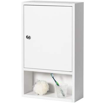 Basicwise Wall Mount Bathroom Storage Cabinet with Single Door | 2 Adjustable Shelves Medicine Organizer Storage Furniture (White)