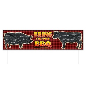 Beistle Plastic Jumbo Bring On The BBQ Yard Sign, 11.75" x 3' 11", (1/Pkg) Multicolored - 1 of 4