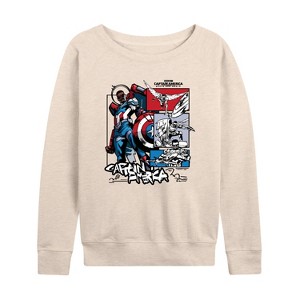 Women's - Marvel - Captain America Ink Grid Lightweight French Terry Wide Neck Long Sleeve Shirt - 1 of 4