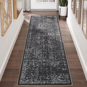 Vintage Traditional Washable Area Rug - Foldable Thin Non-Slip Carpet, Distressed Floral Print Kitchen Accent Mat for Bedroom, Living Room Bathroom - 1 of 4