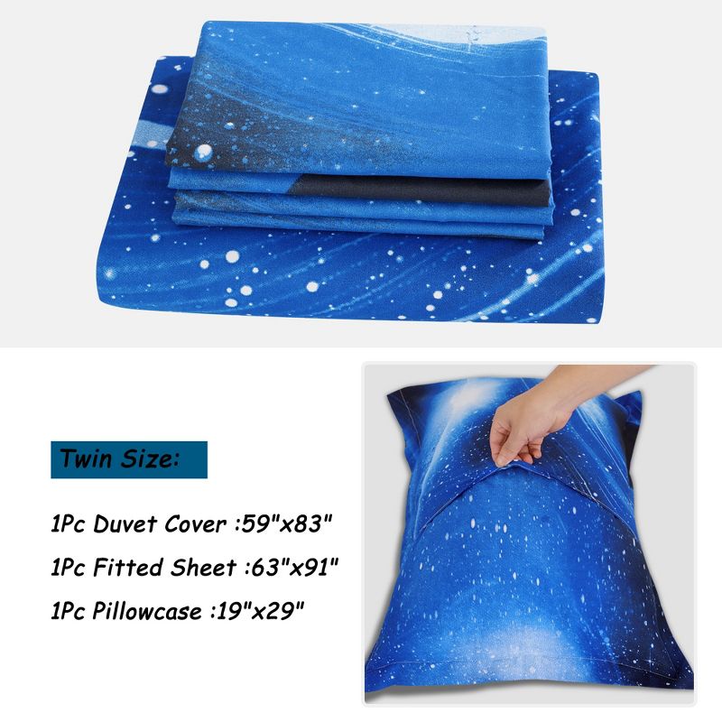 PiccoCasa Galaxies Duvet Cover Sets 1 Duvet Cover 1 Flat Sheet 1 Pillow Shams 3 piece Twin Navy Blue, 4 of 7
