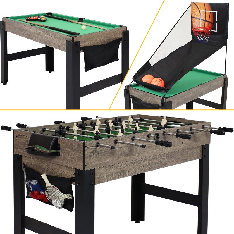 Sunnydaze Indoor Sport Collage 2-Player 5-in-1 Multi-Game Table with Billiards, Push Hockey, Foosball, Ping Pong, and Basketball - 45", 6 of 14