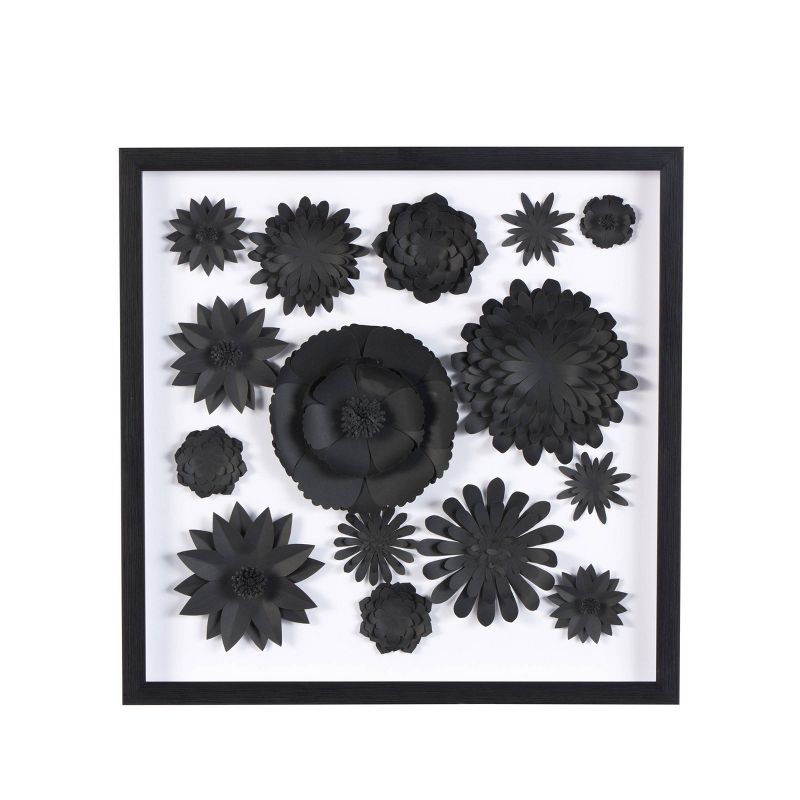 Olivia &#38; May 20&#34;x20&#34; Paper Floral Cluster Shadow Box with Varying Shapes and Sizes Black, 1 of 8