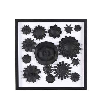 Olivia & May 20"x20" Paper Floral Cluster Shadow Box with Varying Shapes and Sizes Black