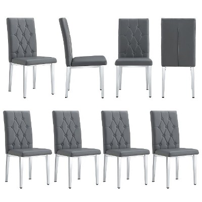 CAVINAS Set of 4 Modern Black PU Dining Chairs with Grid Quilting and Silver Metal Legs, Armless Dining Chairs for Kitchen, Dining Room