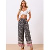 INSPIRE CHIC Women's Boho Pockets Floral Beach Elastic Waist Palazzo Wide Leg Trouser Pants - 3 of 4