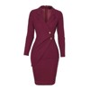 Coolmee Work Midi Dresses for Women Long Sleeve Elegant Wrap Business Church Office Sheath Dress with Button - 3 of 4