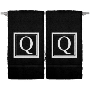 BC BARE COTTON Monogrammed Hand Towel, 100% Turkish Cotton - Set of 2 - Black - White Square - 1 of 1