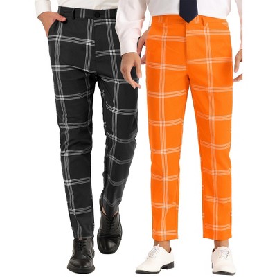 Lars Amadeus Men's Slim Fit Plaid Printed Formal Dress Pants 2 Packs