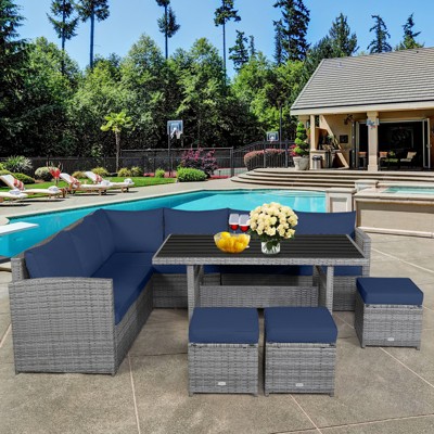 Navy Cushioned 7-Piece Outdoor Wicker Conversation Set